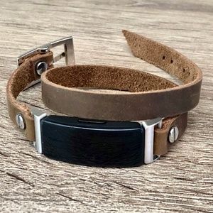 Vintage Brown Leather Silver Fitbit Inspire Band
